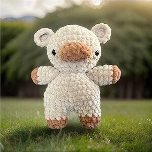 Handmade Crochet Plush Cow Toy - Cream and Brown